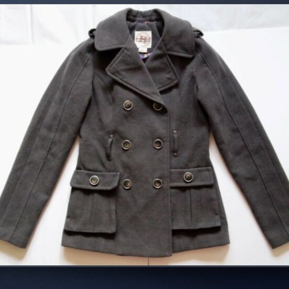 Hydraulic Grey Double Breasted Wool Peacoat M